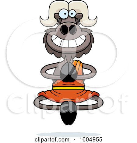 Clipart of a Cartoon Meditating and Grinning Zen Ox - Royalty Free Vector Illustration by Cory Thoman