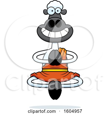 Clipart of a Cartoon Meditating and Grinning Zen Sheep - Royalty Free Vector Illustration by Cory Thoman