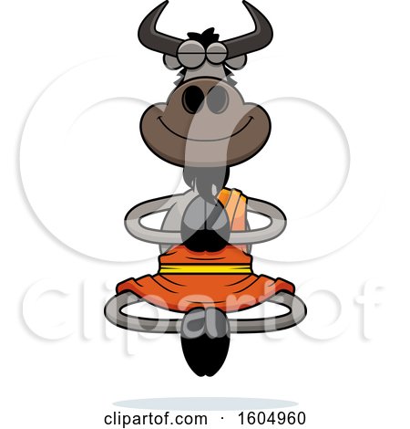 Clipart of a Cartoon Meditating Zen Wildebeest - Royalty Free Vector Illustration by Cory Thoman