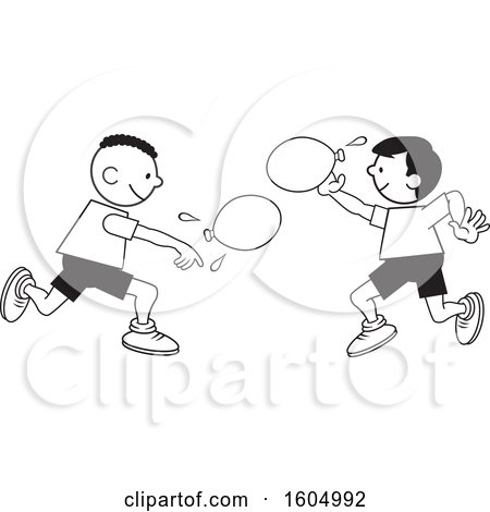 Clipart of Boys Throwing a Water Balloons on Field Day - Royalty Free Vector Illustration by Johnny Sajem