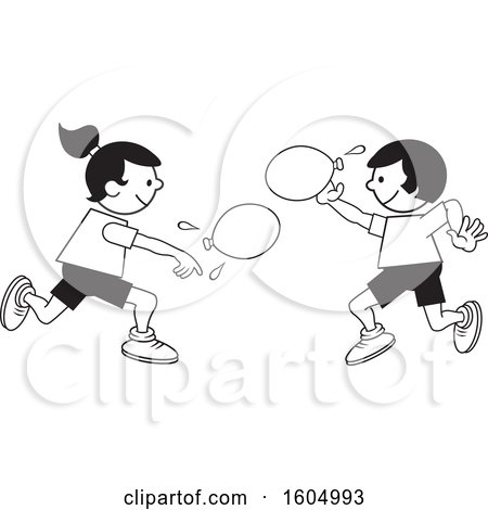 Clipart of a Boy and Girl Throwing a Water Balloons on Field Day - Royalty Free Vector Illustration by Johnny Sajem