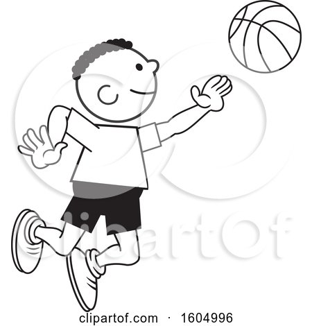 Clipart of a Black Boy Playing Basketball - Royalty Free Vector Illustration by Johnny Sajem