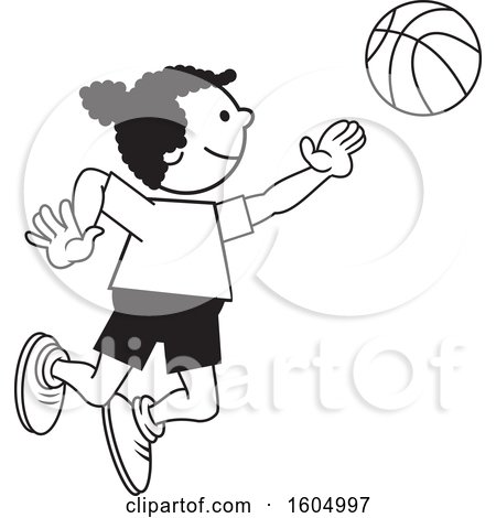 Clipart of a Black Girl Playing Basketball - Royalty Free Vector Illustration by Johnny Sajem