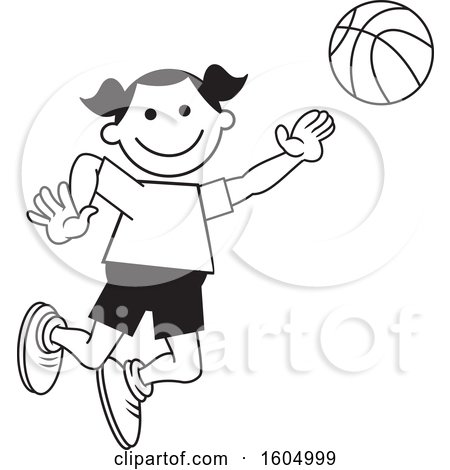 Clipart of a Girl Playing Basketball - Royalty Free Vector Illustration by Johnny Sajem