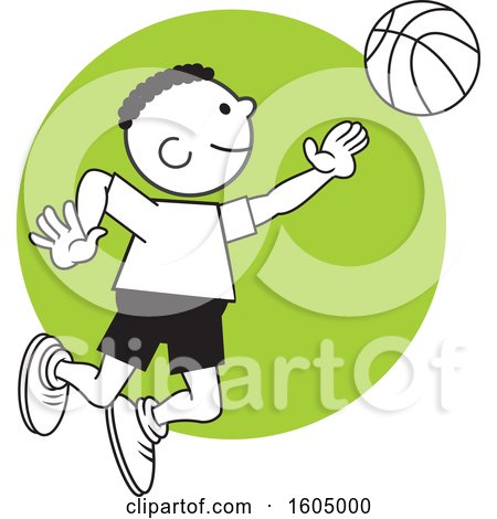 Clipart of a Black Boy Playing Basketball over a Green Circle - Royalty Free Vector Illustration by Johnny Sajem