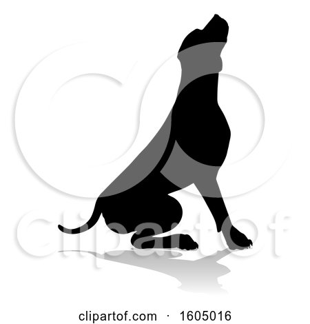 Clipart of a Silhouetted Mastiff Dog, with a Reflection or Shadow, on a White Background - Royalty Free Vector Illustration by AtStockIllustration