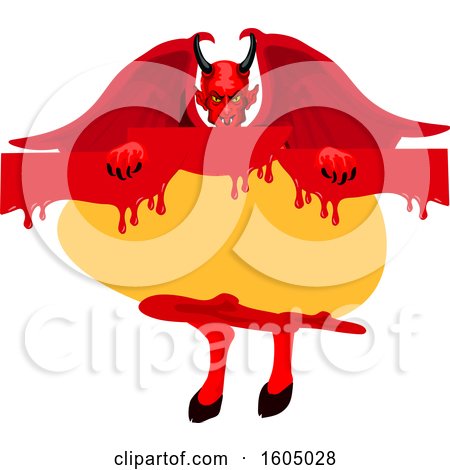 Clipart of a Demon Holding a Sign - Royalty Free Vector Illustration by Vector Tradition SM