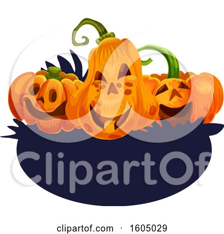 Clipart of Halloween Jackolantern Pumpkins over a Banner - Royalty Free Vector Illustration by Vector Tradition SM