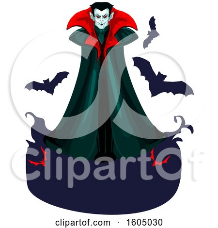 Clipart of a Vampire with Bats and a Blank Banner - Royalty Free Vector Illustration by Vector Tradition SM