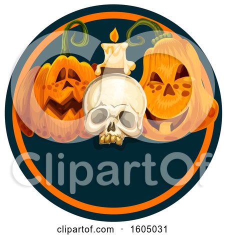 Clipart of a Skull Candle and Halloween Jackolantern Pumpkins - Royalty Free Vector Illustration by Vector Tradition SM