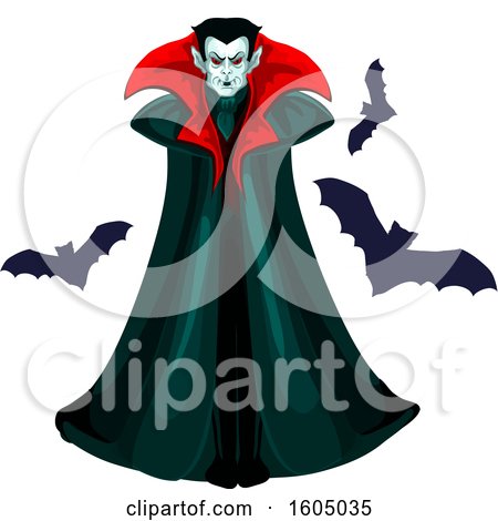 Clipart of a Vampire with Bats - Royalty Free Vector Illustration by Vector Tradition SM