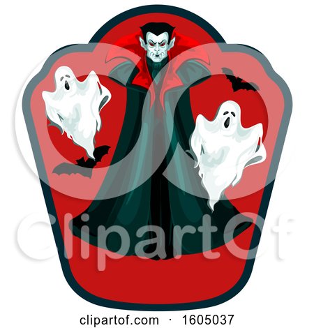 Clipart of a Vampire with Bats and Ghosts - Royalty Free Vector Illustration by Vector Tradition SM