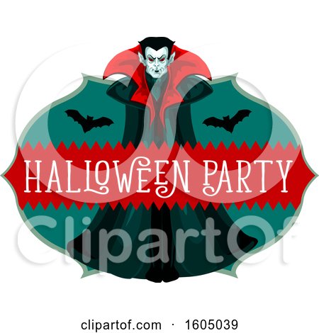 Clipart of a Vampire with Bats and Halloween Party Text - Royalty Free Vector Illustration by Vector Tradition SM