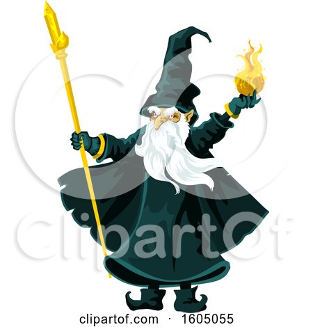 Clipart of a Wizard Throwing a Fire Ball - Royalty Free Vector Illustration by Vector Tradition SM
