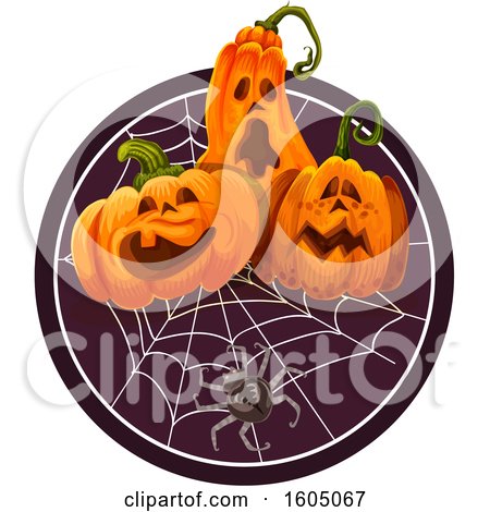 Clipart of a Spider Web and Halloween Jackolanterns - Royalty Free Vector Illustration by Vector Tradition SM