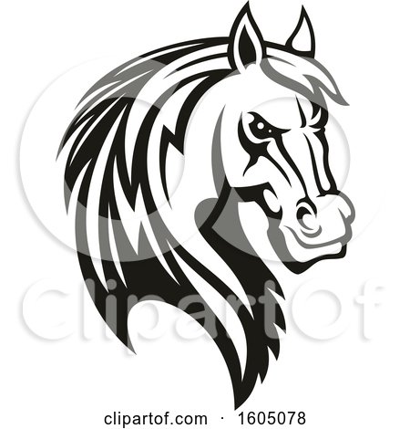 Clipart of a Black and White Tough Stallion Horse - Royalty Free Vector Illustration by Vector Tradition SM