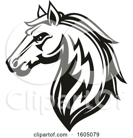 Clipart of a Black and White Tough Stallion Horse - Royalty Free Vector Illustration by Vector Tradition SM