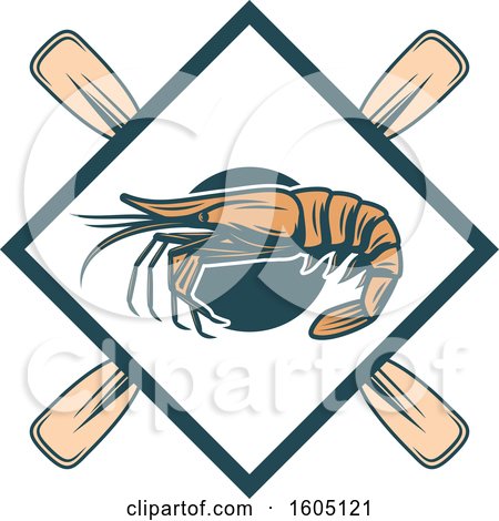 Clipart of a Fishing Design with a Shrimp and Crossed Paddles - Royalty Free Vector Illustration by Vector Tradition SM