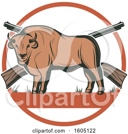 Clipart of a Buffalo Hunting Design with Rifles in a Circle - Royalty Free Vector Illustration by Vector Tradition SM