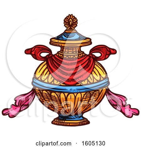 Clipart of a Sketched Buddhist Bumpa Treasure Vase - Royalty Free Vector Illustration by Vector Tradition SM