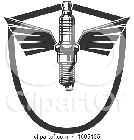 Clipart of a Winged Spark Plug in a Shield - Royalty Free Vector Illustration by Vector Tradition SM