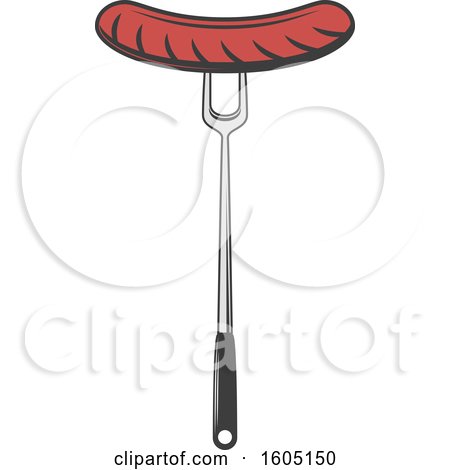 Clipart of a Hot Dog on a Bbq Fork - Royalty Free Vector Illustration by Vector Tradition SM