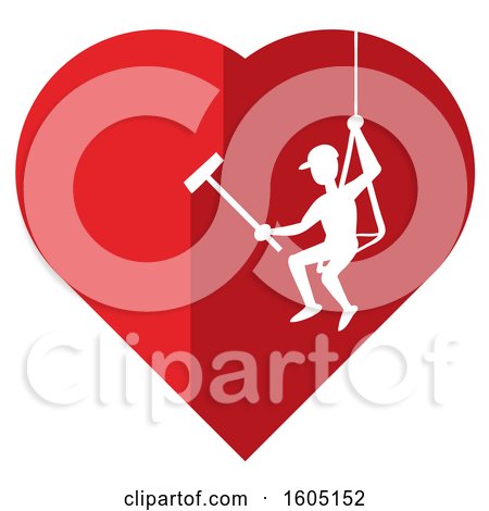 Clipart of a Silhouetted Man Cleaning in a Red Heart with a White Outline - Royalty Free Vector Illustration by Zooco