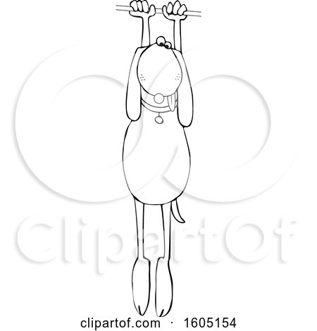 Clipart of a Cartoon Lineart Dog Hanging on - Royalty Free Vector Illustration by djart