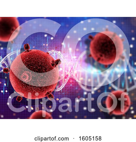 Clipart of a 3d Dna Strand and Virus Background on a Grid - Royalty Free Illustration by KJ Pargeter