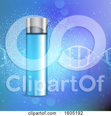 Clipart of a 3d Cosmetic Bottle over a Dna Strand - Royalty Free Vector Illustration by KJ Pargeter