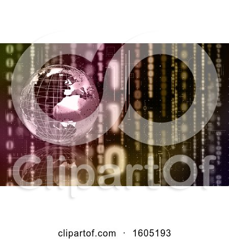 Clipart of a 3d Metal Wire Globe with Binary Coding - Royalty Free Illustration by KJ Pargeter