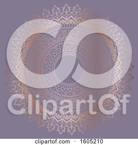 Clipart of a Fancy Golden Mandala on Purple - Royalty Free Vector Illustration by KJ Pargeter