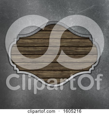 Clipart of a Wooden Frame and Metal Background - Royalty Free Illustration by KJ Pargeter