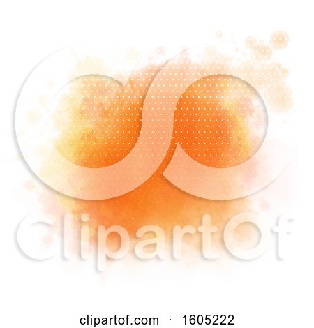 Clipart of a Halftone and Orange Watercolor Paint and White Background - Royalty Free Vector Illustration by KJ Pargeter