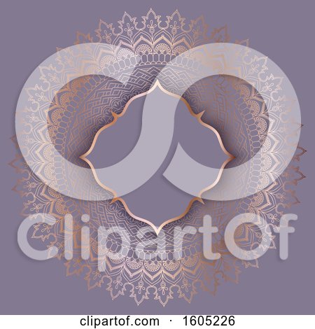 Clipart of a Frame over a Fancy Golden Mandala on Purple - Royalty Free Vector Illustration by KJ Pargeter