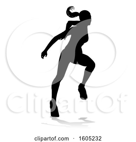 Clipart of a Silhouetted Female Runner, with a Reflection or Shadow, on a White Background - Royalty Free Vector Illustration by AtStockIllustration
