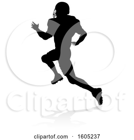 Clipart of a Silhouetted Football Player, with a Reflection or Shadow, on a White Background - Royalty Free Vector Illustration by AtStockIllustration
