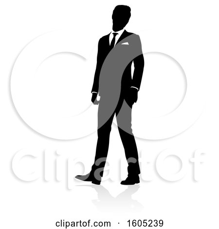 Clipart of a Silhouetted Business Man, with a Reflection or Shadow, on a White Background - Royalty Free Vector Illustration by AtStockIllustration