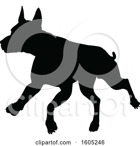 Clipart of a Black Silhouetted Dog Running - Royalty Free Vector Illustration by AtStockIllustration