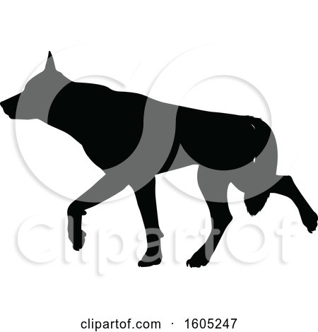 Clipart of a Black Silhouetted German Shepherd Dog - Royalty Free Vector Illustration by AtStockIllustration