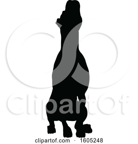 Clipart of a Black Silhouetted Dog Sitting - Royalty Free Vector Illustration by AtStockIllustration