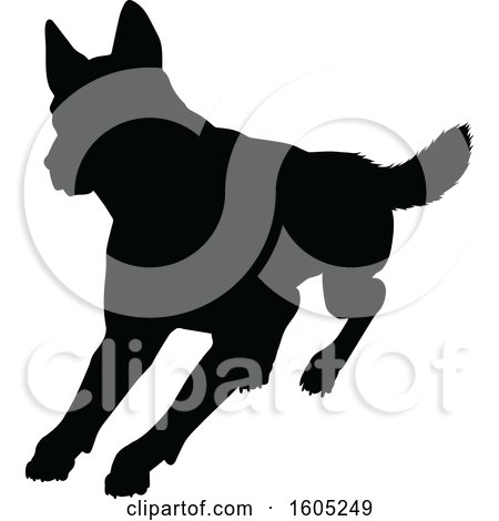 Clipart of a Black Silhouetted German Shepherd Dog - Royalty Free Vector Illustration by AtStockIllustration