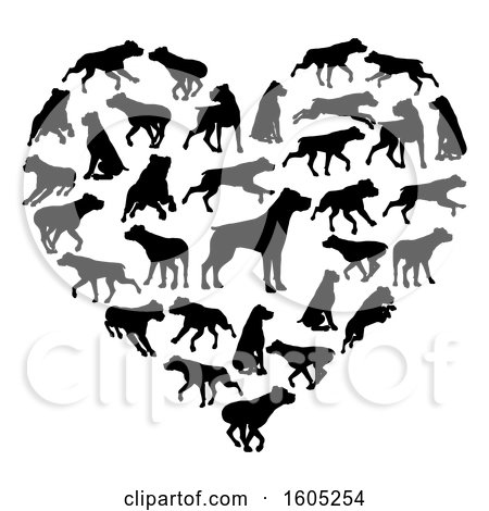 Clipart of a Heart Made of Silhouetted Rottweiler Dogs - Royalty Free Vector Illustration by AtStockIllustration