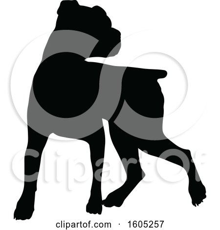 Clipart of a Black Silhouetted Boxer Dog - Royalty Free Vector Illustration by AtStockIllustration