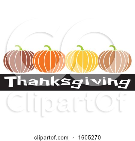 Clipart of a Row of Pumpkins over Thanksgiving Text - Royalty Free Vector Illustration by Johnny Sajem