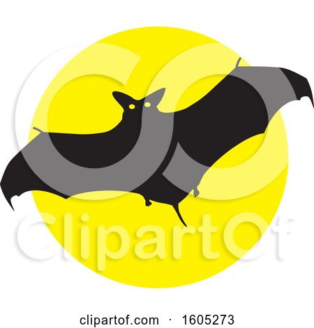 Clipart of a Flying Halloween Vampire Bat over a Full Moon - Royalty Free Vector Illustration by Johnny Sajem