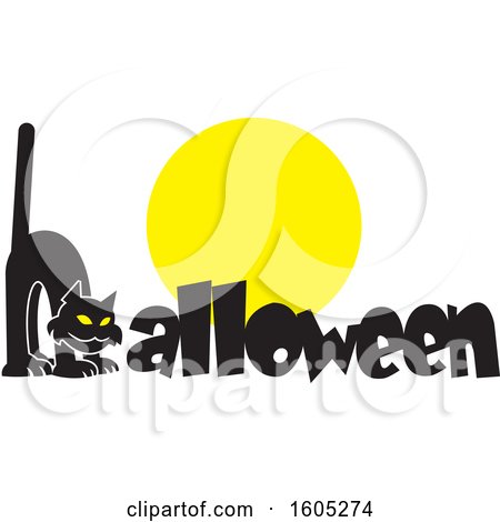 Clipart of a Scaredy Cat Forming the Letter H in Halloween over a Full Moon - Royalty Free Vector Illustration by Johnny Sajem