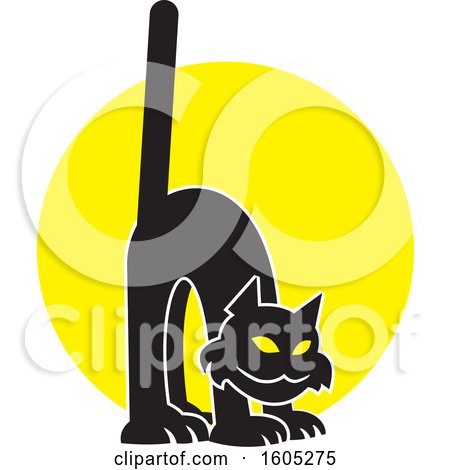 Clipart of a Scaredy Cat over a Full Moon - Royalty Free Vector Illustration by Johnny Sajem
