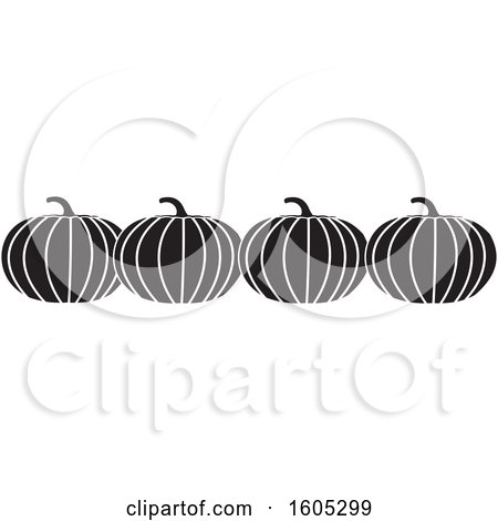 Clipart of a Row of Black and White Halloween or Thanksgiving Pumpkins - Royalty Free Vector Illustration by Johnny Sajem