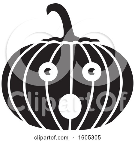 Clipart of a Black and White Surprised Halloween Jackolantern Pumpkin - Royalty Free Vector Illustration by Johnny Sajem